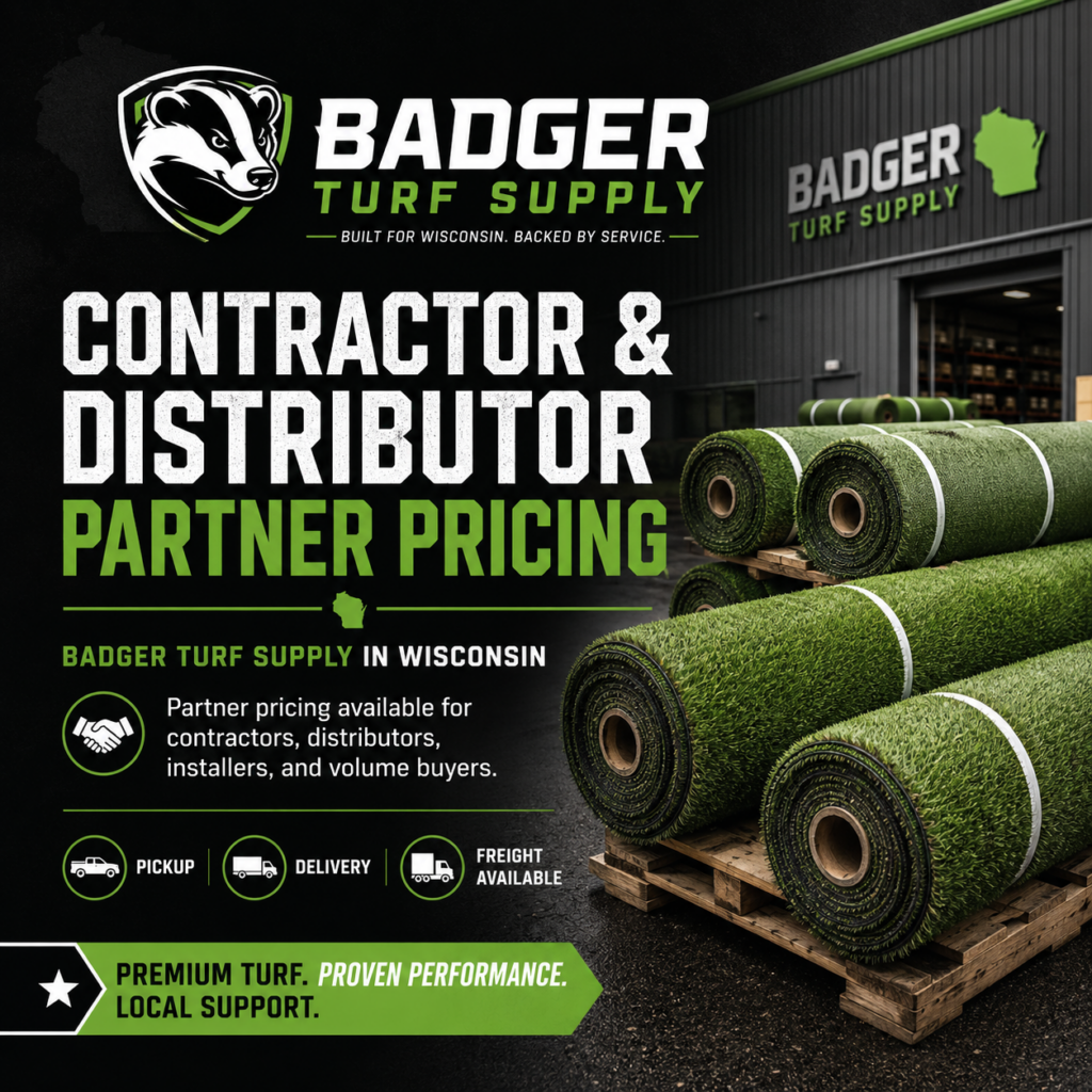 Contractor and distributor artificial turf partner pricing from Badger Turf Supply in Wisconsin.